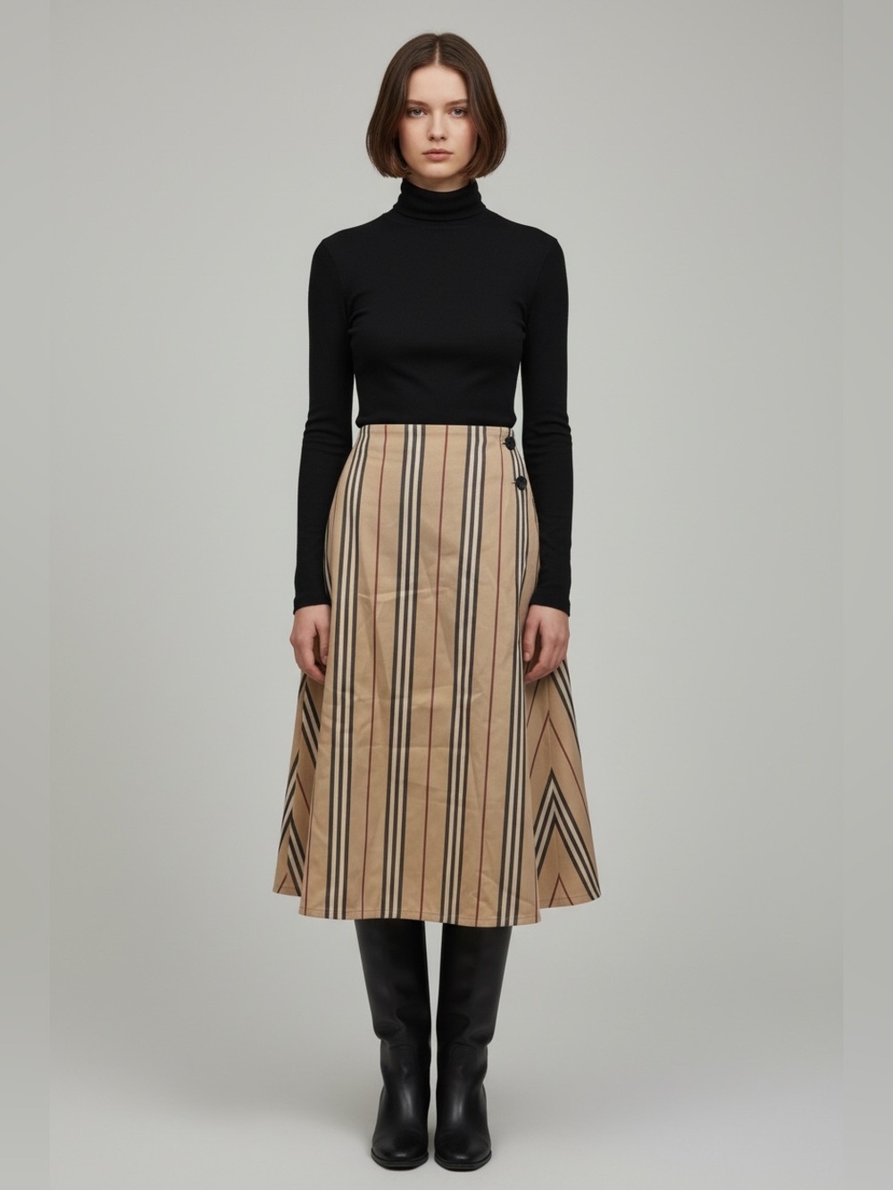 Burberry Beige Stripe Midi Skirt